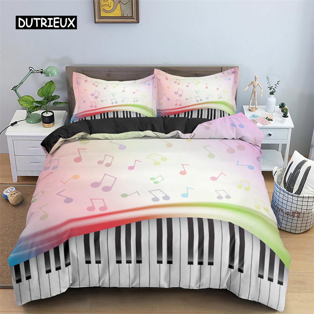 Musik Thema Bettbezug Mikrofaser Musiksymbole Bettdeckenbezug Geigen Klavier Muster Bettwäsche Set Twin King Single Queen Größe