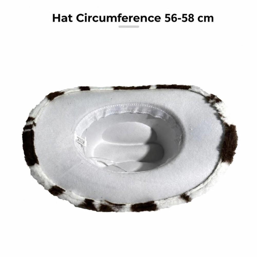 Wide Brim Cow Print Hat Leather Strap Western Cowboy Hat Retro Plush Cowboy Hat Outdoor Travel