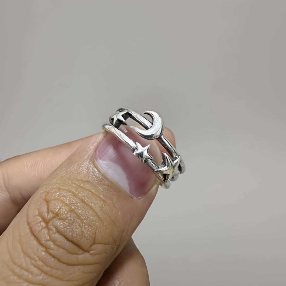 Gothic Exquisite Carving Ancient Silver Stainless Steel Snake Crown Cat Adjustable Opening Rings for Women Men Halloween Jewelry