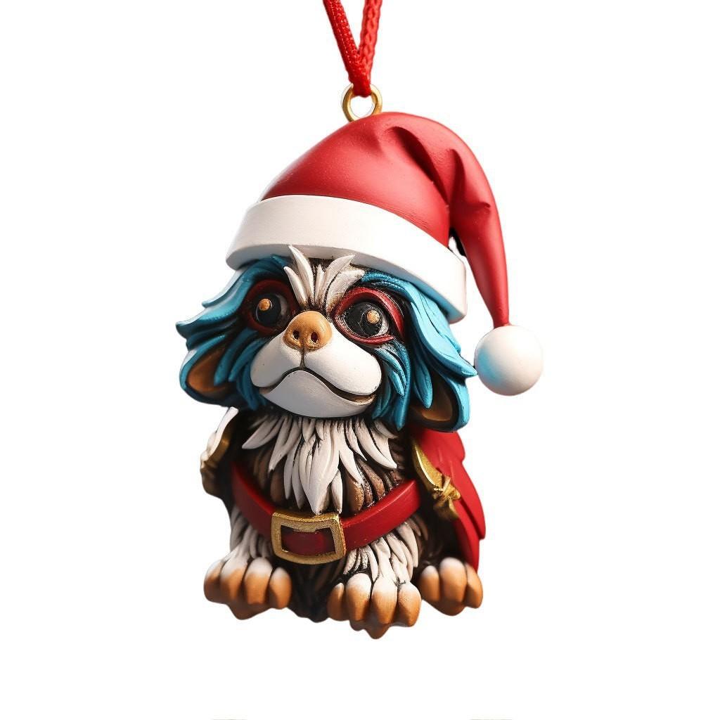 Cute Cartoon Christmas Elf Dog Hanging Ornament For Festive Car Decoration