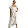 Dress European and American spring and summer new square neck bubble sleeve waist seaside vacation long dress