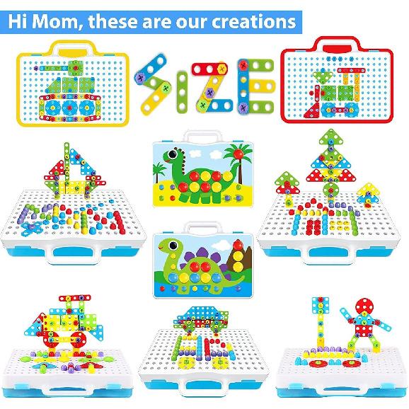 Educational Toys Building Blocks, 244 Pieces Electric Screwdriver DIY Building Toys for Boys and Girls, Educational Construction Building kit for