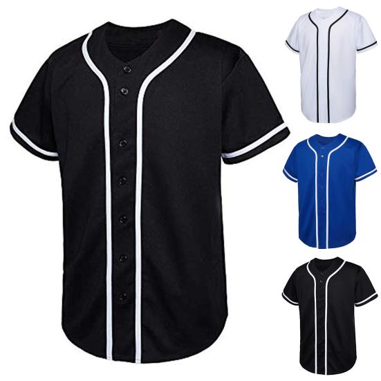 Men Summer T-shirt Pullover Short Sleeves Color Matching Buttons Single-breasted Daily Wear Loose Mid Length Men Baseball Uniform Male Clothes