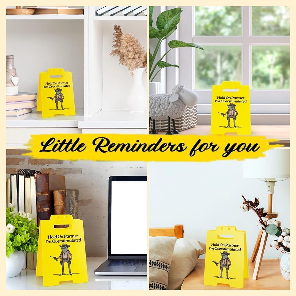 Caution Overstimulated Desk Sign Funny Humor Office Desks Cubicle Decor Desktop Decoration For Table Bedroom Study Room Stress Relief
