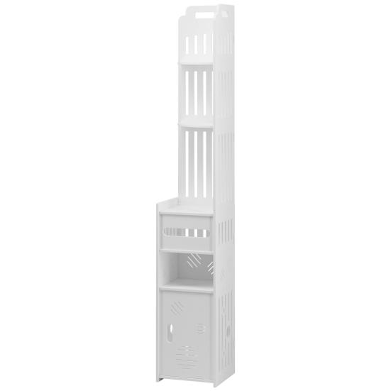 Small Bathroom Storage Cabinet Cabinet, Over The Toilet for Skinny Rack Corner Floor, Narrow with Paper Dispenser, Trash Can & Shelves (White)