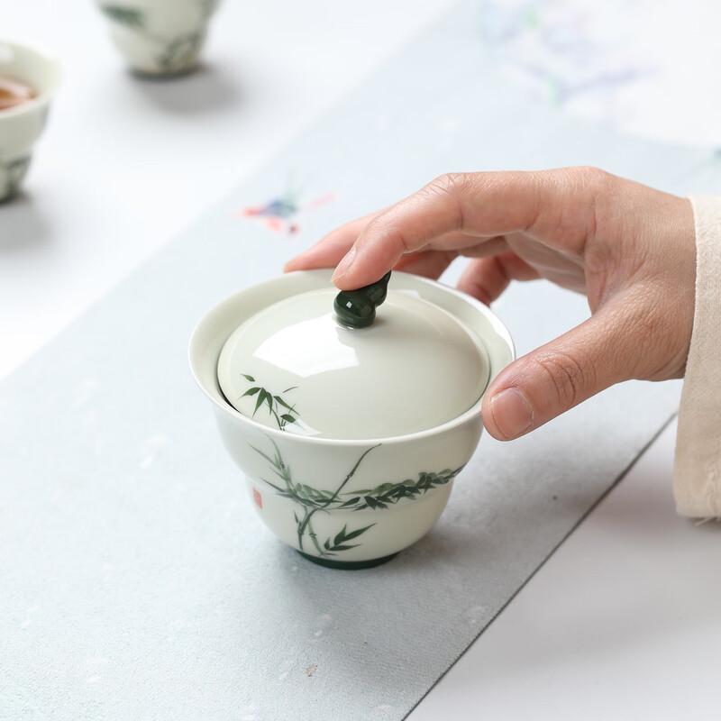 Hand-Painted Green Bamboo Travel Tea Set