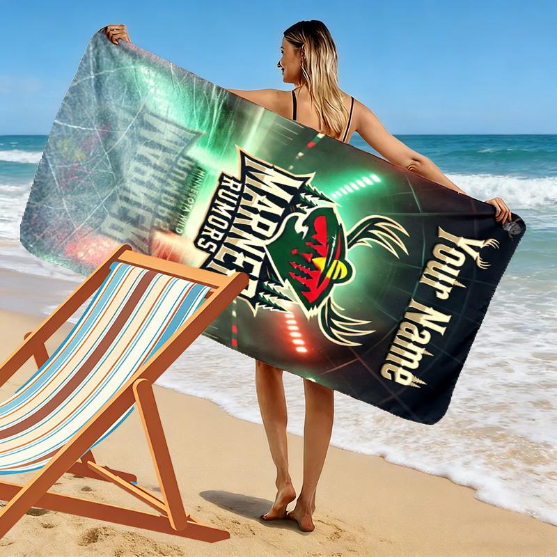 Name Custom Minnesota wild Logo Print Beach Towel, Large Soft Quick Dry Towel for Beach Camping Swimming