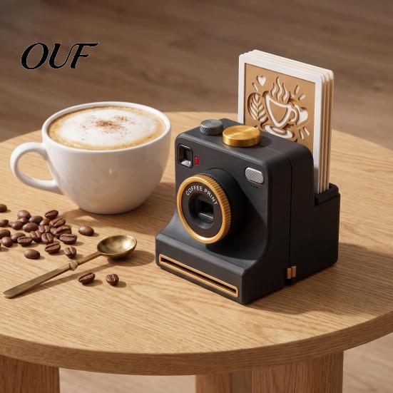 Coffee Powder Stencil Tool 3D Printed Latte Art Camera, Manual Printer with Cappuccino Pattern Maker Template Cards, Cocoa Cinnamon for Hot Chocolate