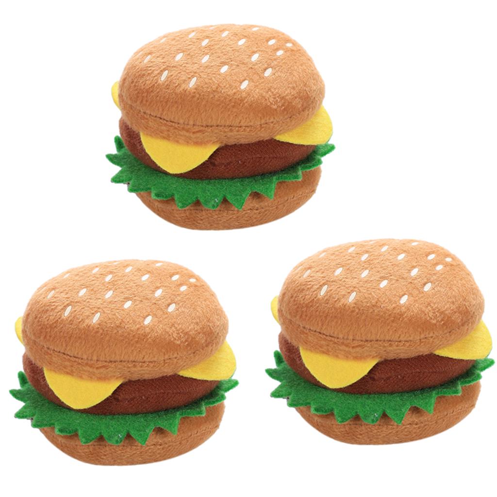 3x Dog Hamburger Chews Squeaky Squeaker Rubber Puppy Chewing