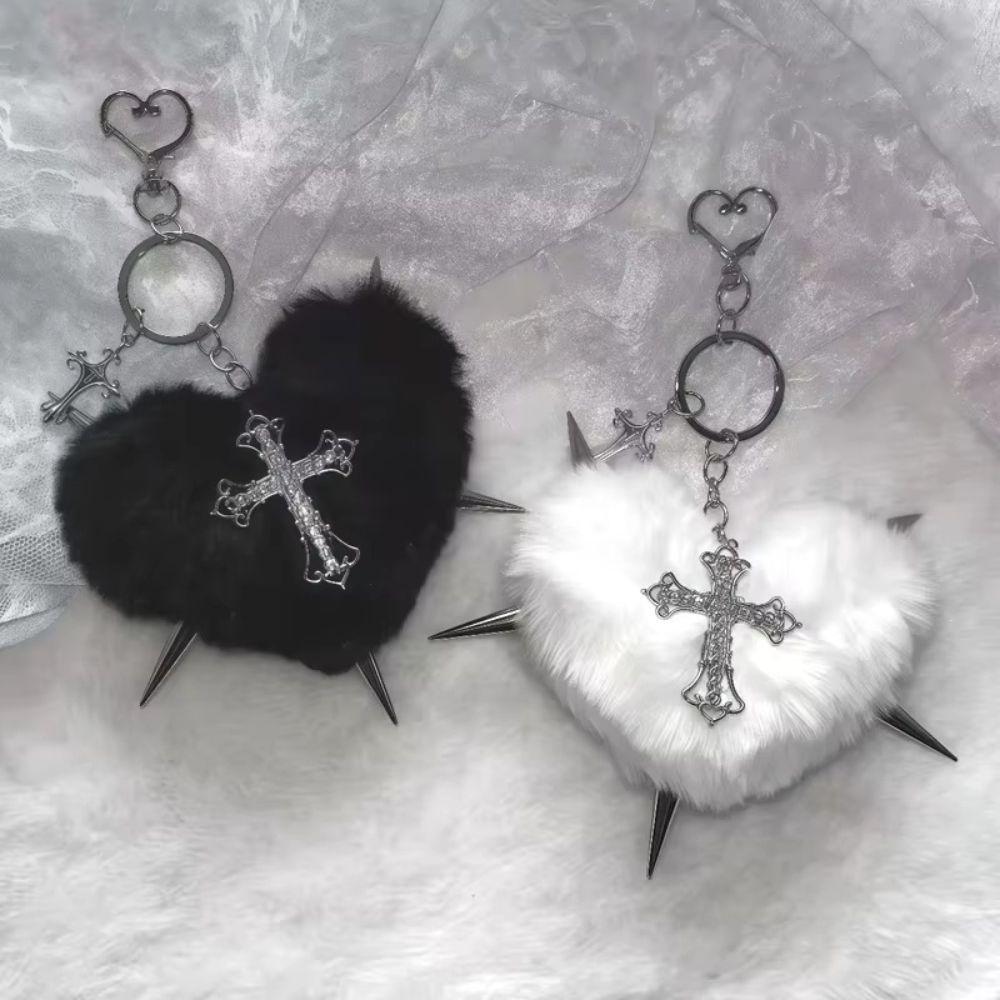 Bag Decoration Rivet Cross Keychain Rock Heart Punk Jewelry Leopard Print Keyring Jewelry Gift