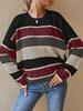 European and American women's clothing autumn and winter crew neck sweater women's lazy loose classic striped long-sleeved knitted sweater top