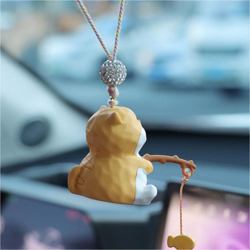 Fishing Cats Car Rear View Mirror Pendant Hanging Ornament Car Decoration Funny Car Interior Decors Gift for Women Men