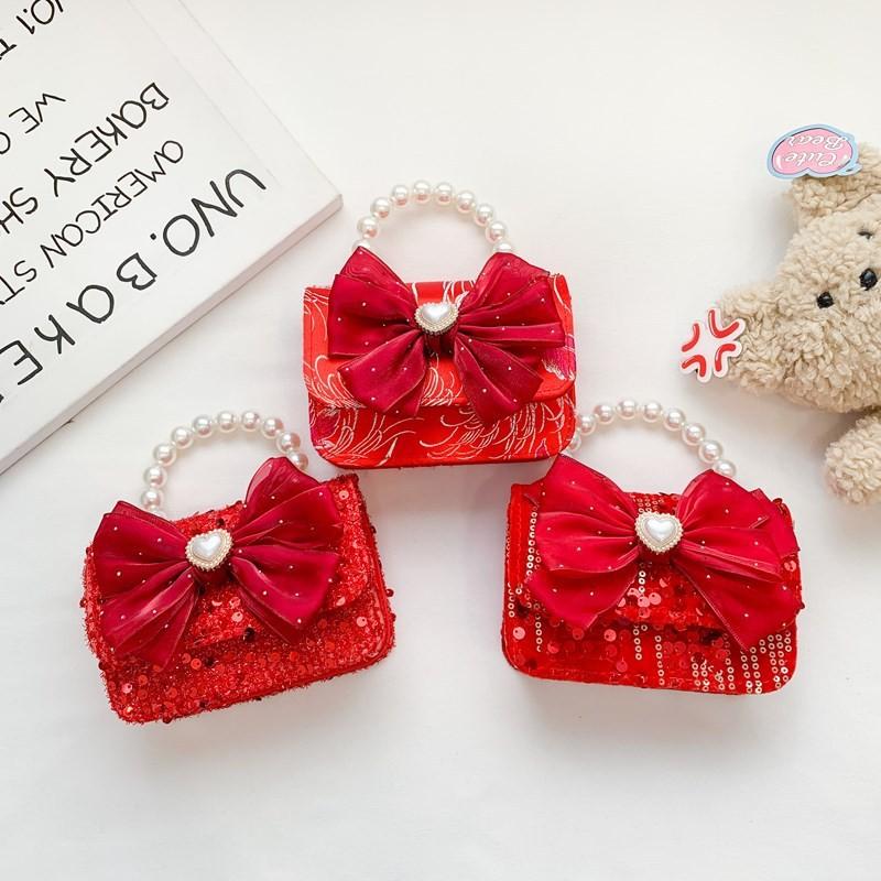 Whimsical Pu Handbag For Kids With Eyecatching Bows And Charming Floral Elements