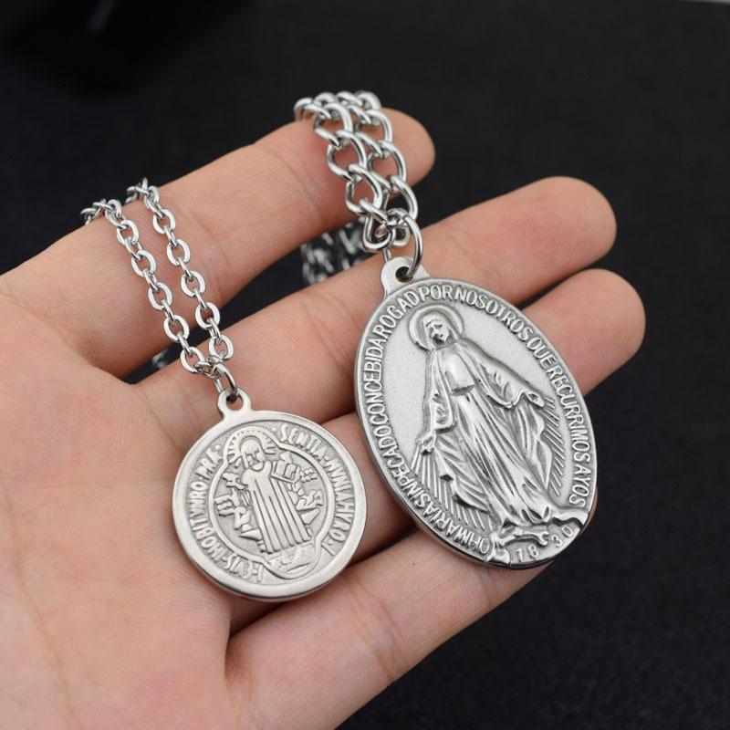 Religious San Benito Necklace Cross Saint Benedict Medal Vintage Jesus Necklaces & Pendants For Women Men Jewelry Statement Gift