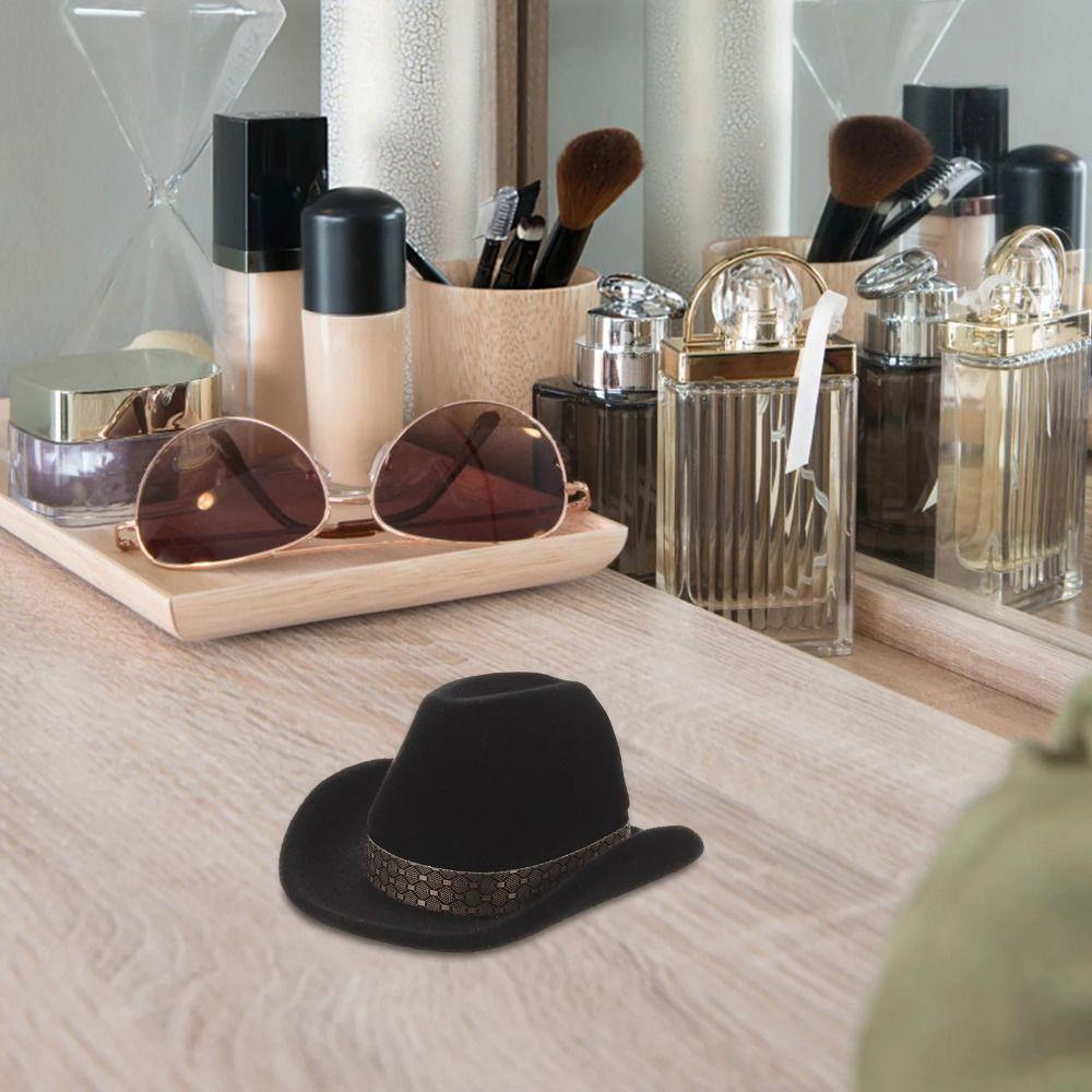 Flocked Western Cowboy Hat Ring Box Vintage Creative Ring Box Jewelry Storage Boxes  Engagement