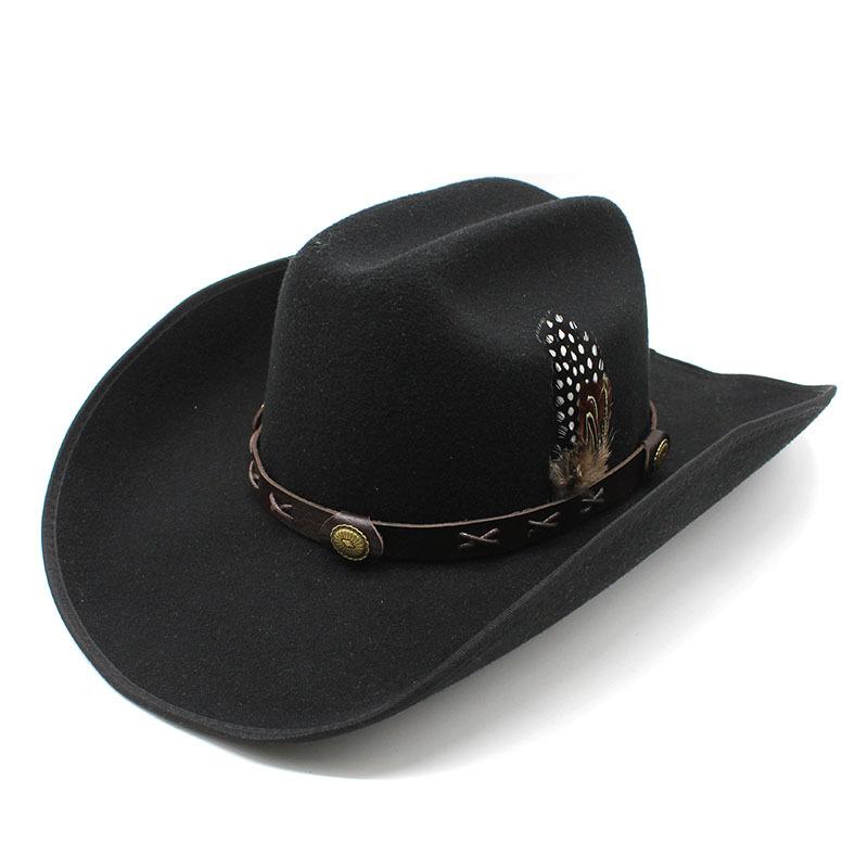 Ull svart og hvit 9,5 cm langs hemming topphattfjær Western cowboyhatt ridehatt herre og kvinner fritid