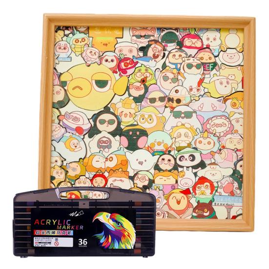 Cartoon Egg Wooden Coloring Puzzle Kit with Photo Frame Marker Pens DIY Hand-Painted Irregular Jigsaw