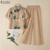 ZANZEA Women Floral Short Sleeve Shirt and Pants Summer Two Piece Suit Sets