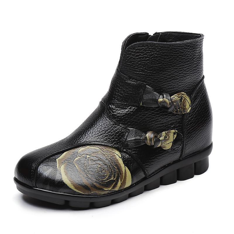 retro winter new  Luxury women Real leather Boots ladies ankle boots flat heeled butterfly bow with plush warm women shoes