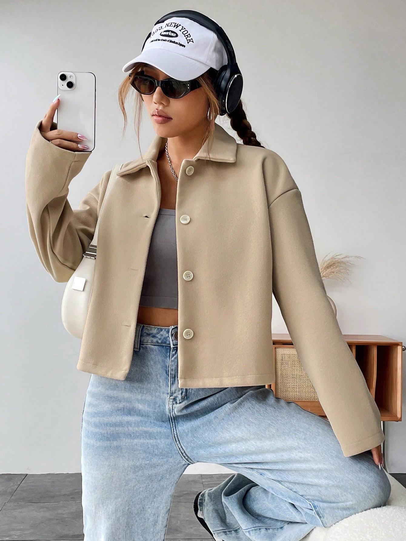 

Женское европейское и американское модное пальто с лацканами и длинными рукавами S абрикосовый