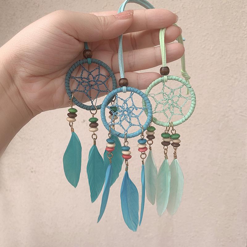 Bohemian Southeast Asian Dreamcatcher Feather Car Pendant Chimes - Handmade Holiday Hanging Ornaments with Three Pendants