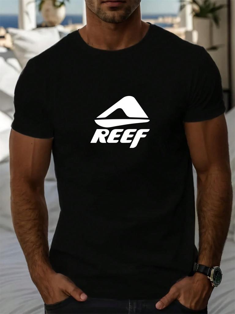 REEF Heren Koninklijk Blauw Zomer Casual T-shirt 100% Katoen Ronde Hals Korte Mouw Met Stijlvol Logo Perfect Voor Casual Kleding