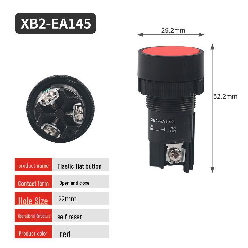 Round Self-Reset Push Button Switch XB2-EA142/131, 22mm, Flat Head, Two Pins