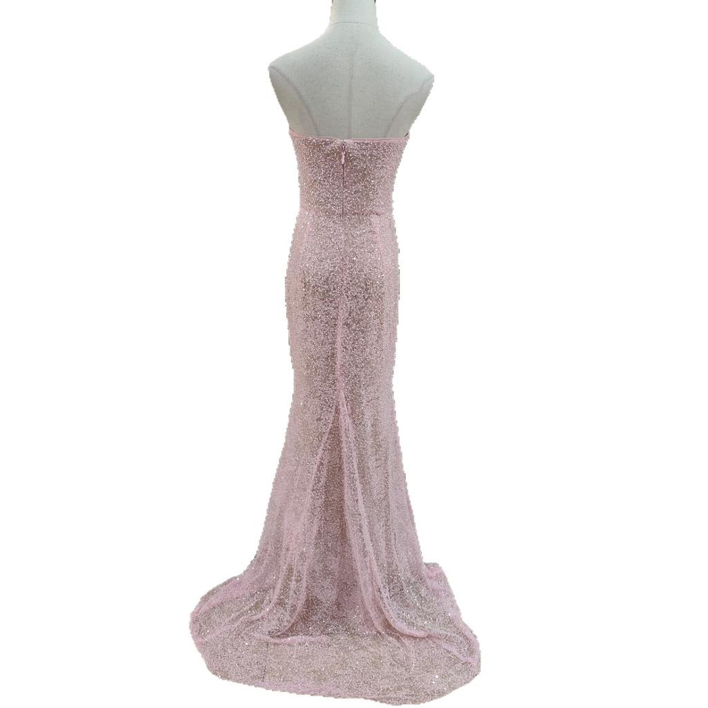 European and American hip-wrapped slim-fitting fishtail tube top sexy long sequined banquet evening dress bridesmaid dress