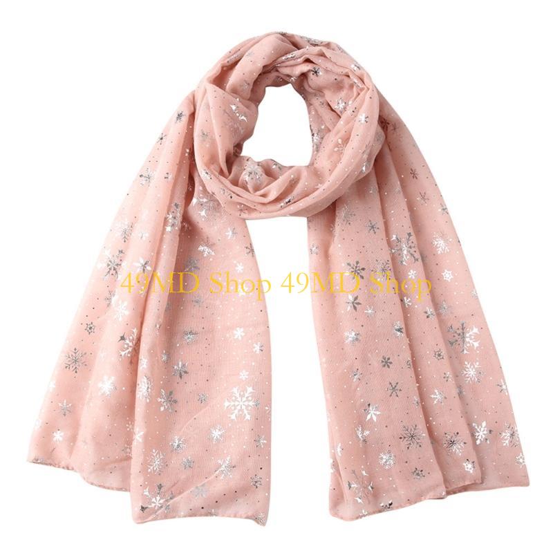 49MD Glitter Christmas Scarf for Ladies Breathable Foil Print Winter Scarf for Adult розовый