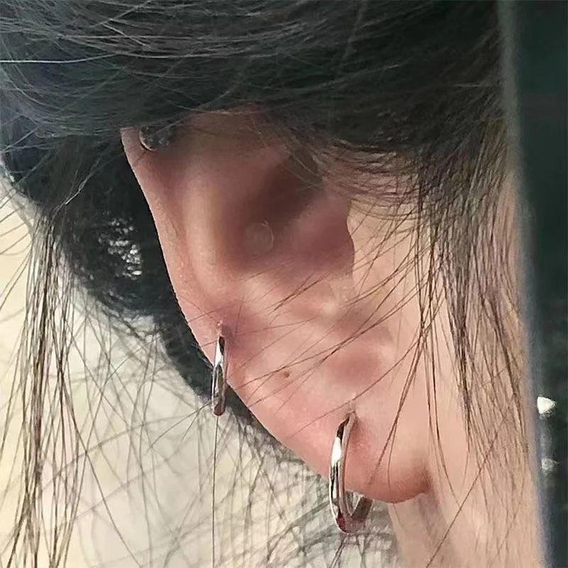 925 Silver High-End Circular Ear Bone Stud Earrings for Women