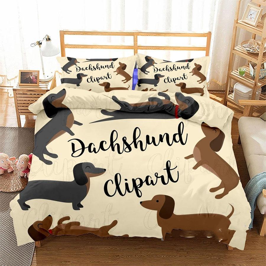 3D Digital Printing Three-Piece Set Cute Funny Dachshund Quilt Cover Pillowcase Bedding