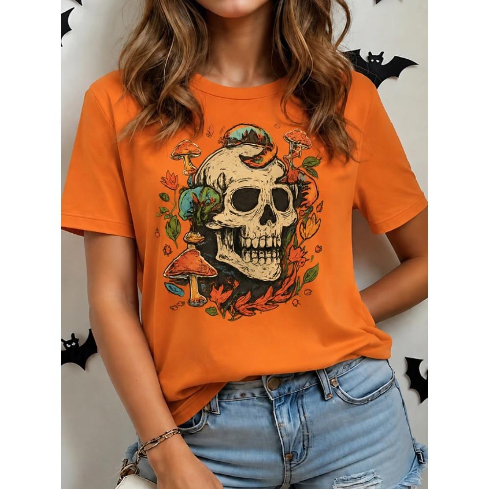 Fashion Women Retro Creative Skull Print T Shirt Funny Casual O-neck Short Sleeves T-shirt Summer Female Tee Shirt
