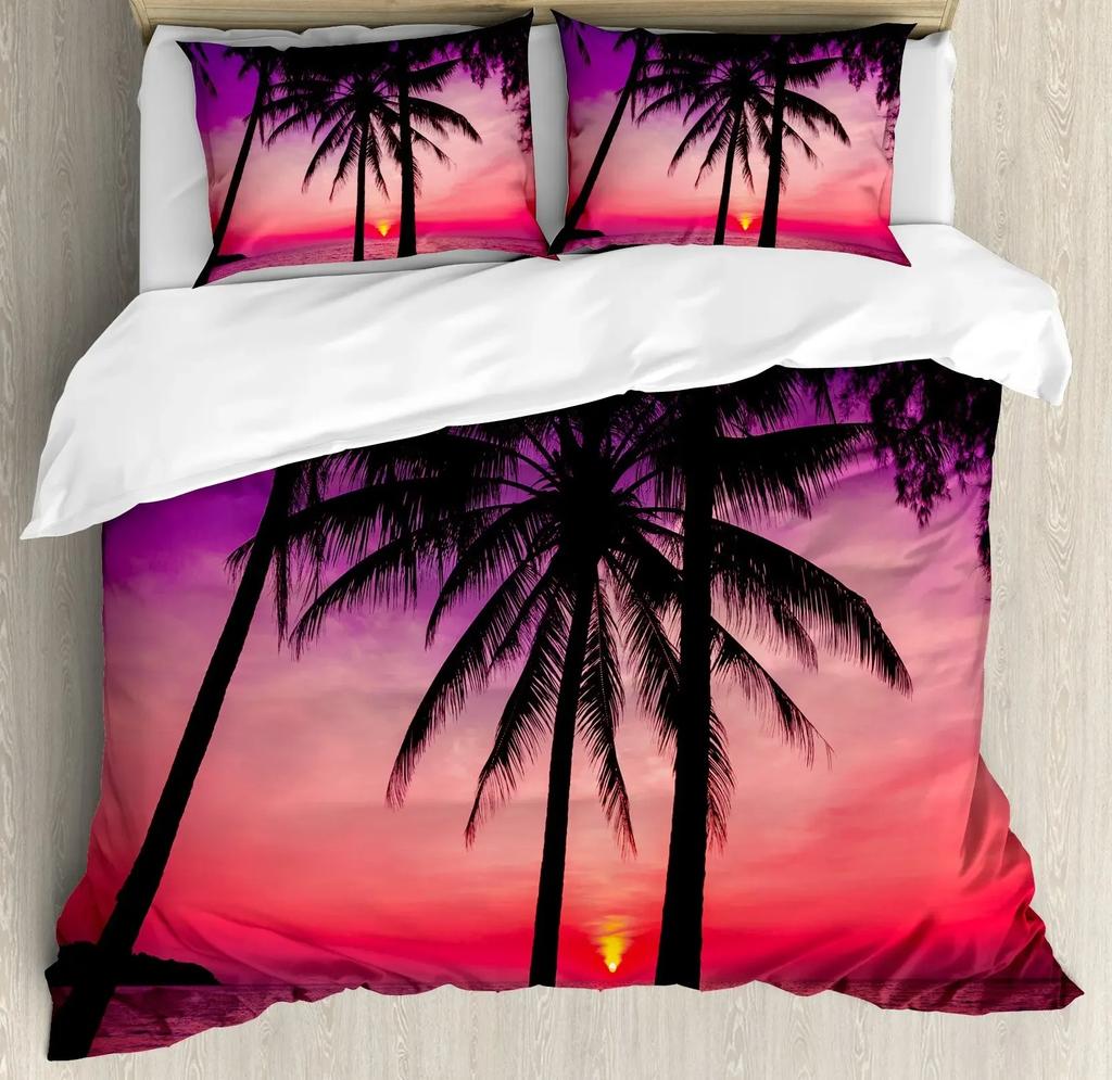 Palm Coconut Tree King Queen Duvet Cover Ocean Blue Sky Bedding Set Sea Landscape Beach Sunset 2/3PCS Polyester Comforter Cover