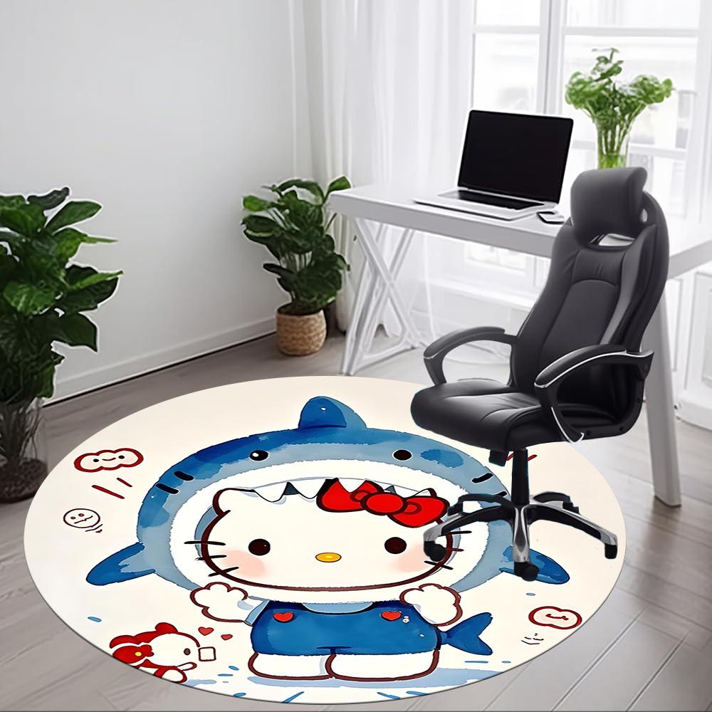 1pc Hello Kitty Shark Office Round Area Rug, Under Office Chairs Bedroom Living Room Home Decor A1022199