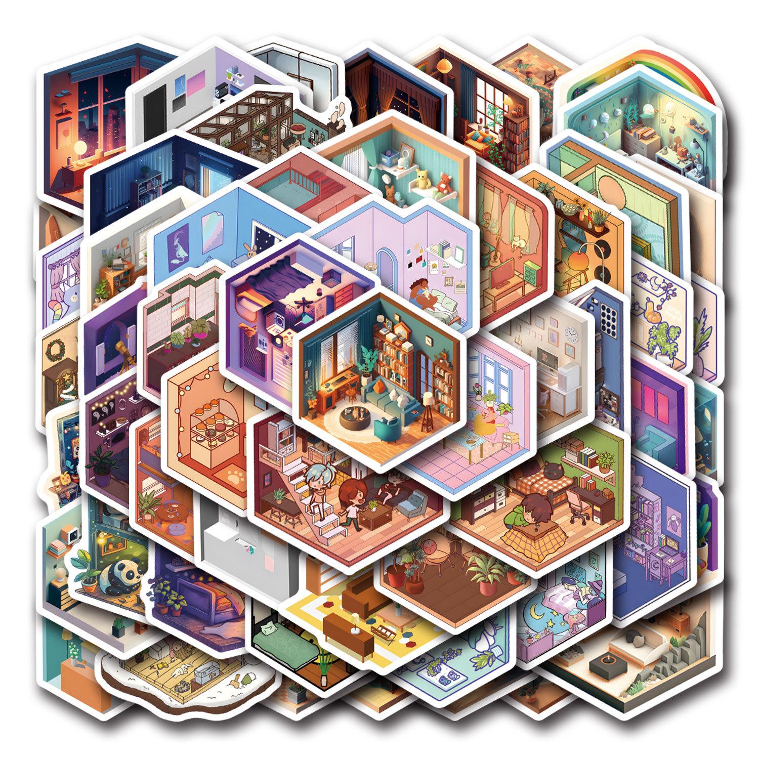 

55 New Lsometric Room Graffiti Stickers Decorate Laptop Suitcase Mobile Phone DIY Stickers