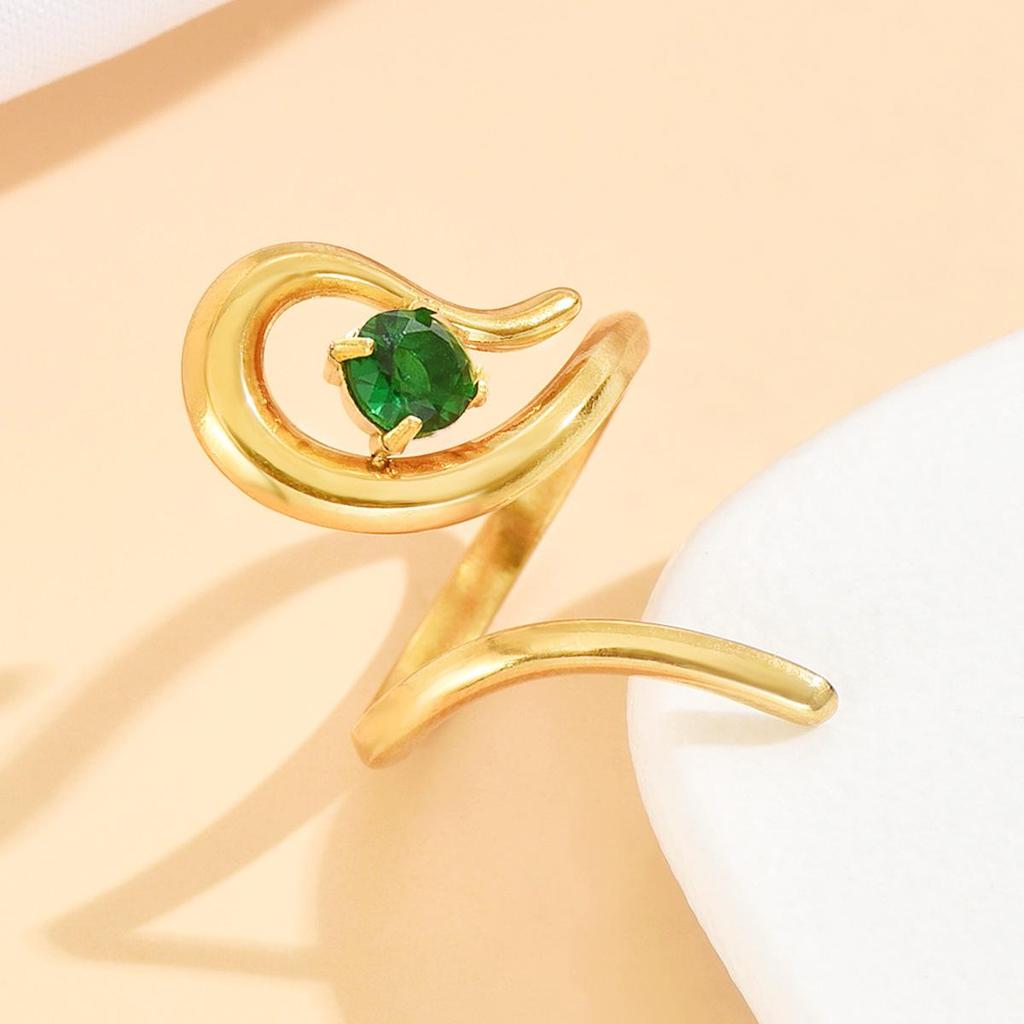 Cross-border Fashion Stainless Steel Punk Geometric Ring with Rhinestones and Openable Design