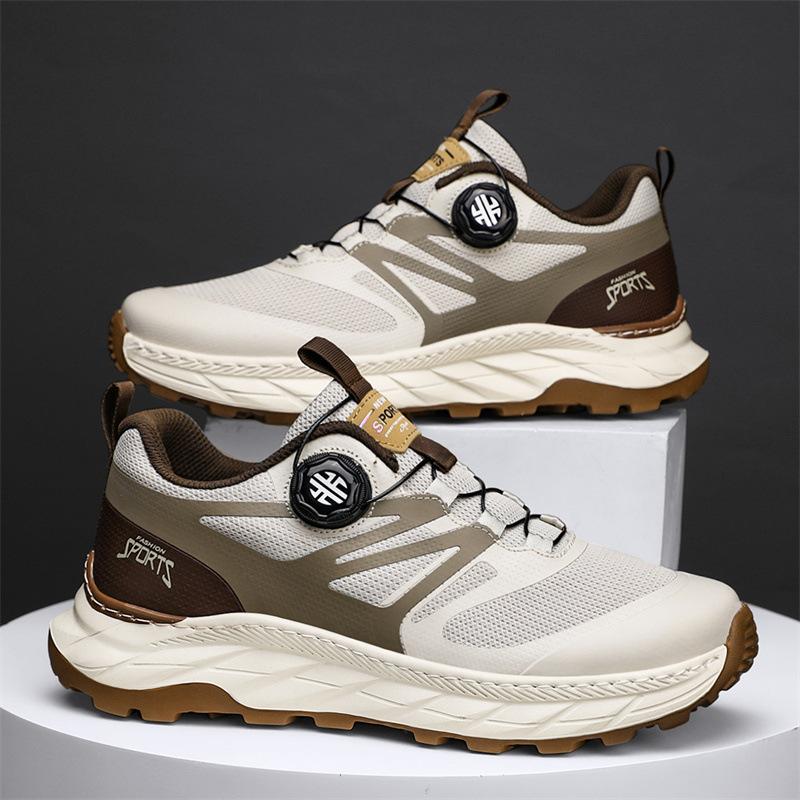 Live Summer and Autumn New Men's Shoes Transparent Mesh Breathable Ice Silk Cloth Rotating Buckle Student Outdoor Sports Lightweight Running Shoes