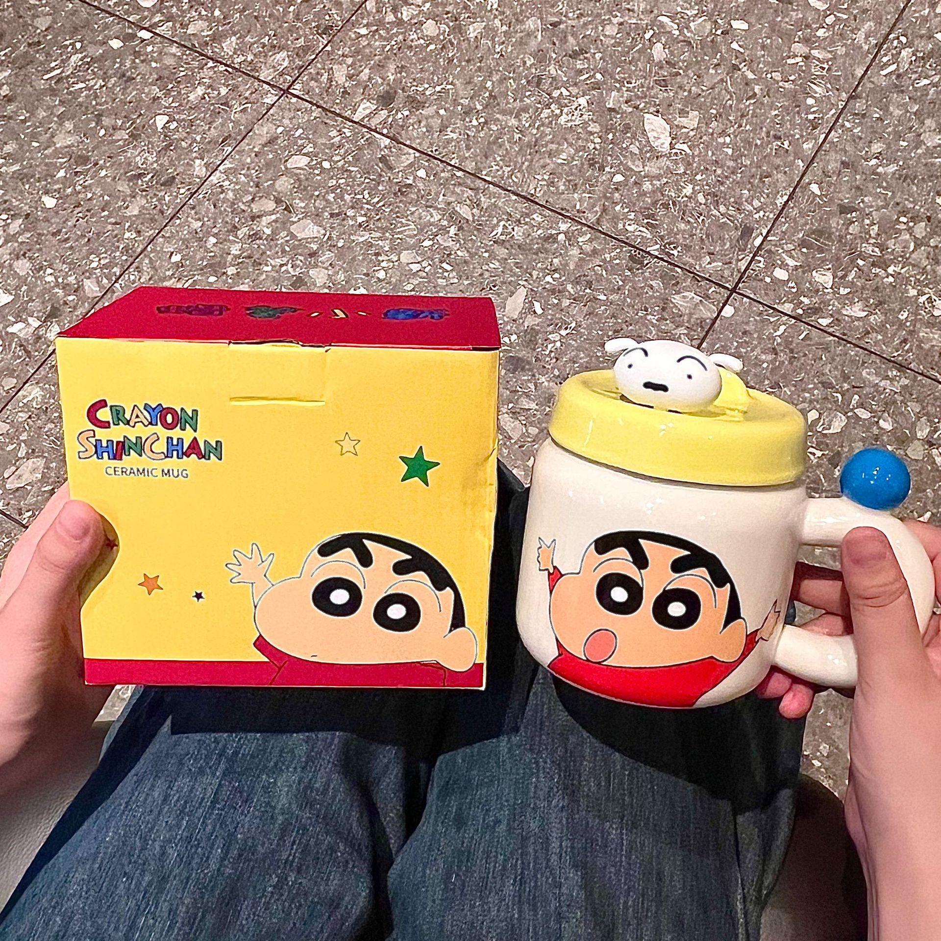 Mug with lid cute cup ceramic water cup couple office breakfast cup 400ml