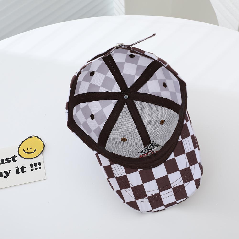 Children'S Hat Formula Racing Baseball Cap Spring And Autumn Boys And Girls Outdoor Sunshade Plaid Printed Cap