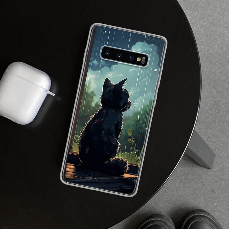 Anime Cat Rain Animal Phone Case Cover for Samsung Galaxy S26 S25 Edge S24 S23 Ultra S22 Plus S21 FE S20 + Art Customized Fundas