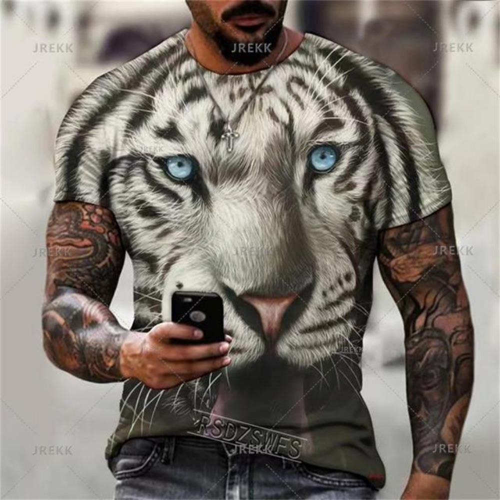 Animal Tiger T-shirt 3D Printed T Shirts Men Fashion Casual Streetwear T-shirt Short-sleeved Loose Oversized Top Tee Clothing