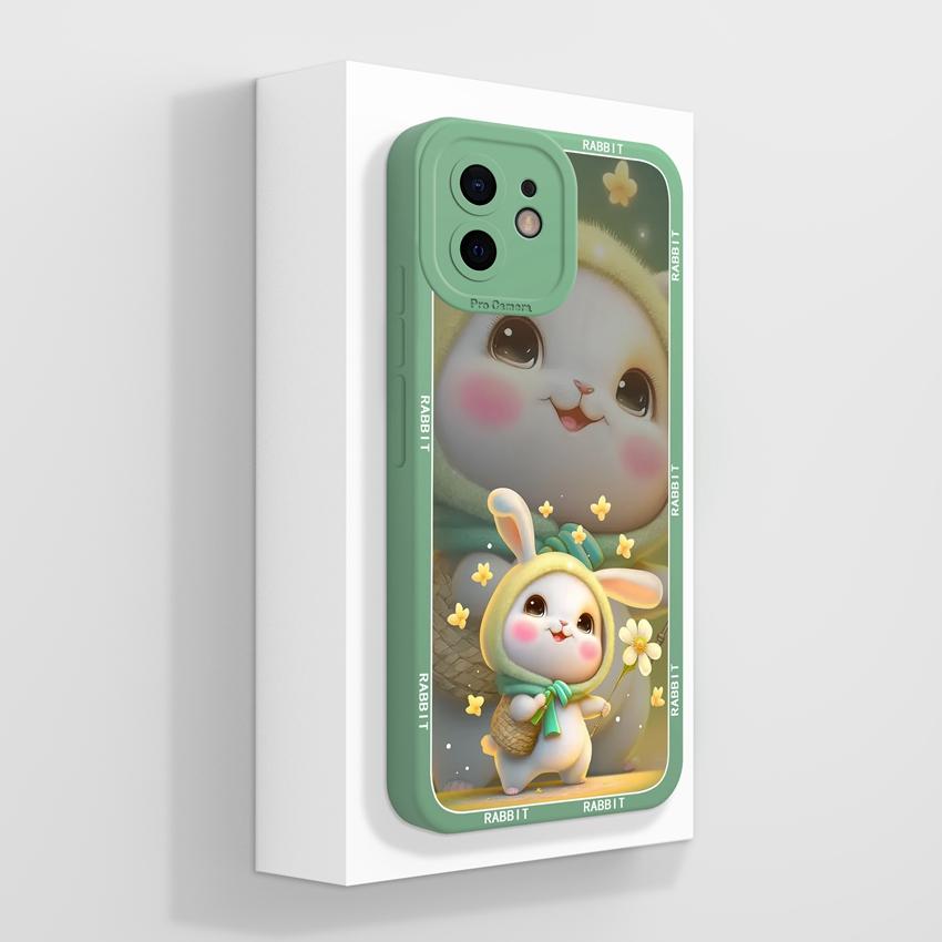 

Для iPhone 12 11 XR 6 7 8 Plus Mini Pro Max Чехлы для телефонов Милые плюшевые узоры с кроликами Жидкий силикон Пылезащитная защита Мягкая задняя крышка Для чехла iPhone iPhone X