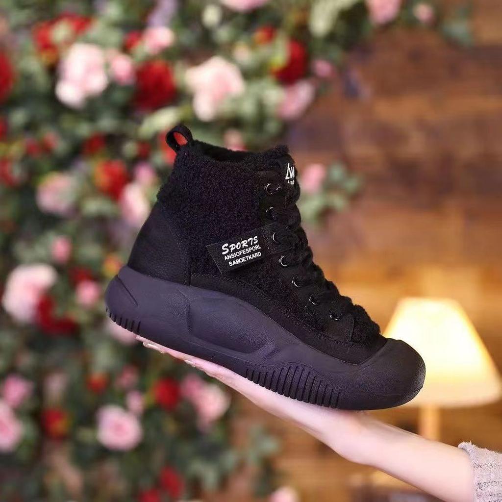Autumn and winter velvet versatile cotton boots foreign thick-soled fluffy shoes flat-soled soft-soled casual snow boots women