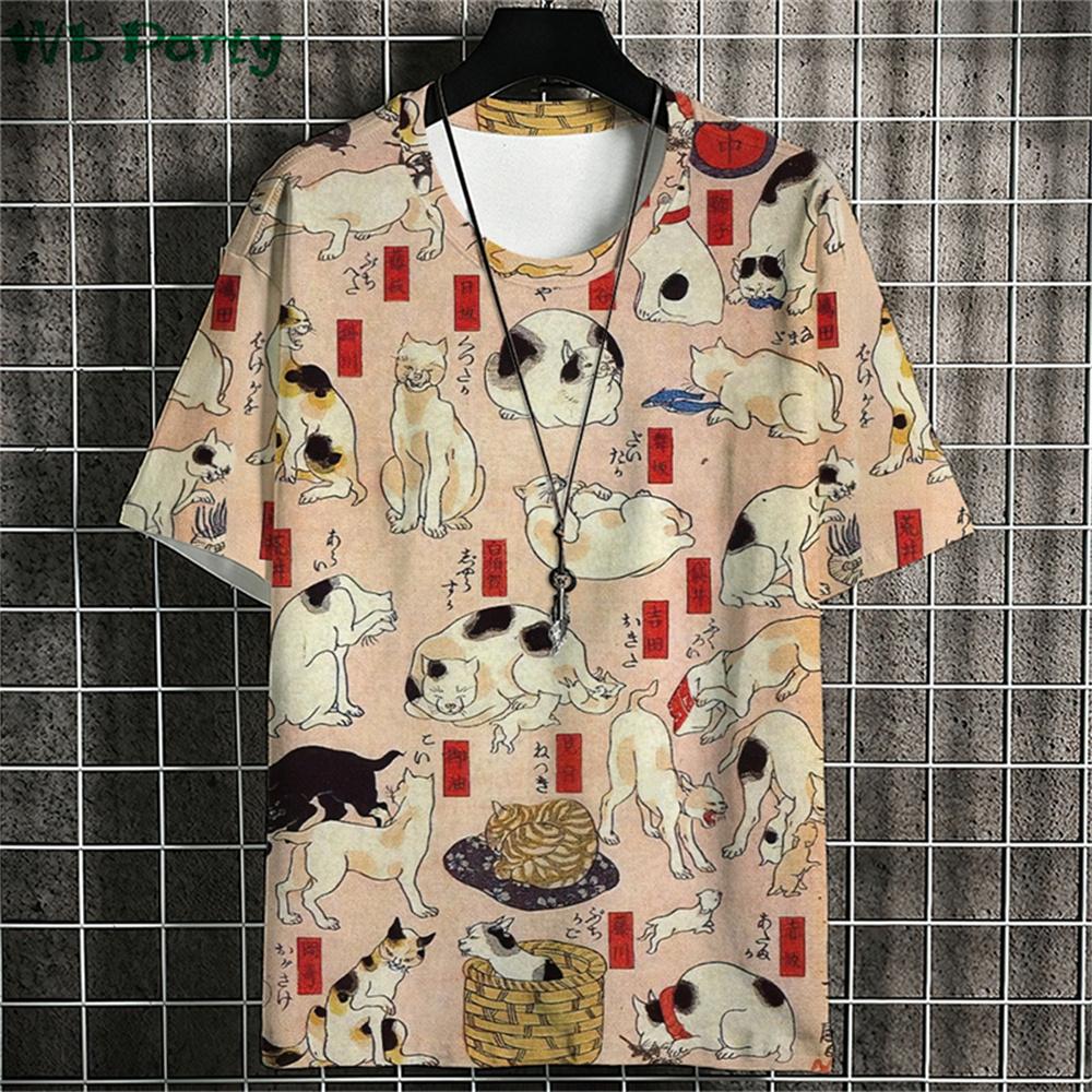 Ukiyo-E Grafická trička Letní pánské oblečení O-výstřih Pánské tričko s krátkým rukávem Ležérní volné tričko Japonský styl Pánské košile Top