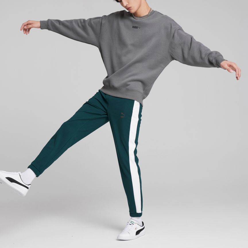 PUMA Solid Color Logo Embroidered Pullover Crew Neck Sweatshirt Men Tops Grey 534365-44