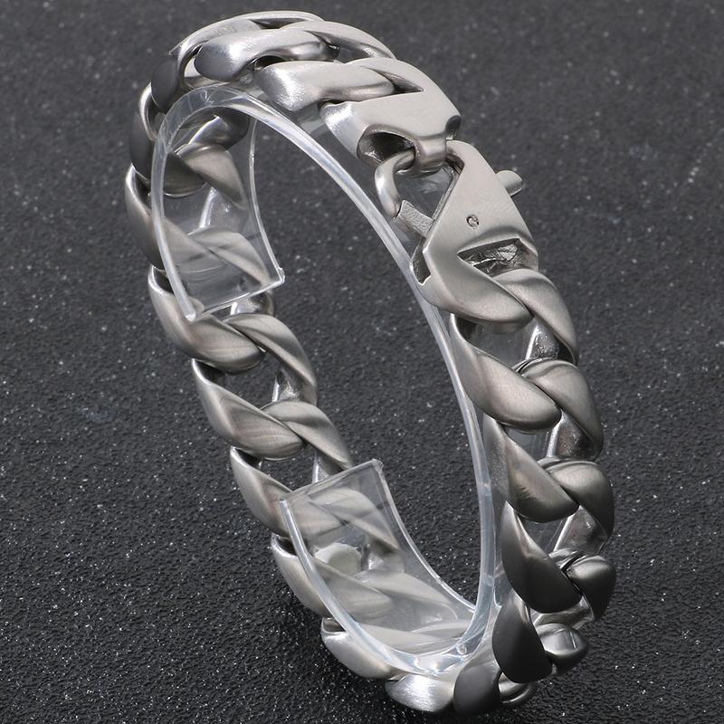 Vakuumplattiertes Curb Cuban Link Kettenglied Armband für Herren 15MM Rund Poliert Matt Titan Edelstahl Herren Armbänder Schmuck