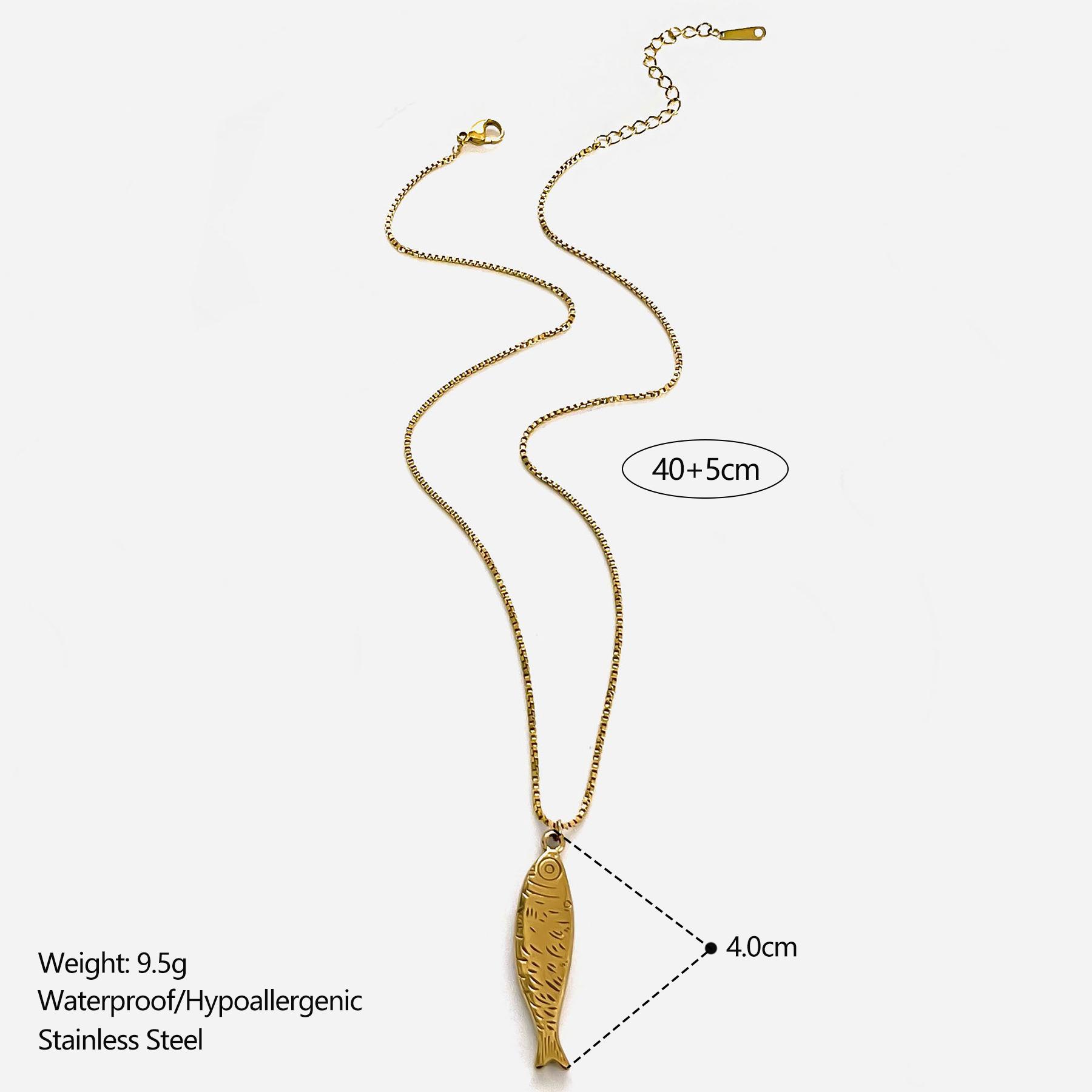 

GHIDBK Trendy 4 Designs Stainless Steel Gold Plated Small Fish Pendant Necklaces for Women Waterproof Beach Party Jewelry Summer