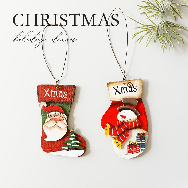 Christmas Wooden Festive Ornaments With Painted Santa And Snowman For Season Celebrations