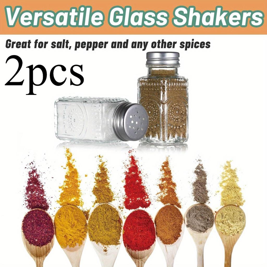 Set of 2 Vintage Glass Shakers for Salt and Pepper, Featuring A Glass Base and Stainless Steel Lid, Ideal for Kitchen Use, Dining Tables, Rvs, Camping