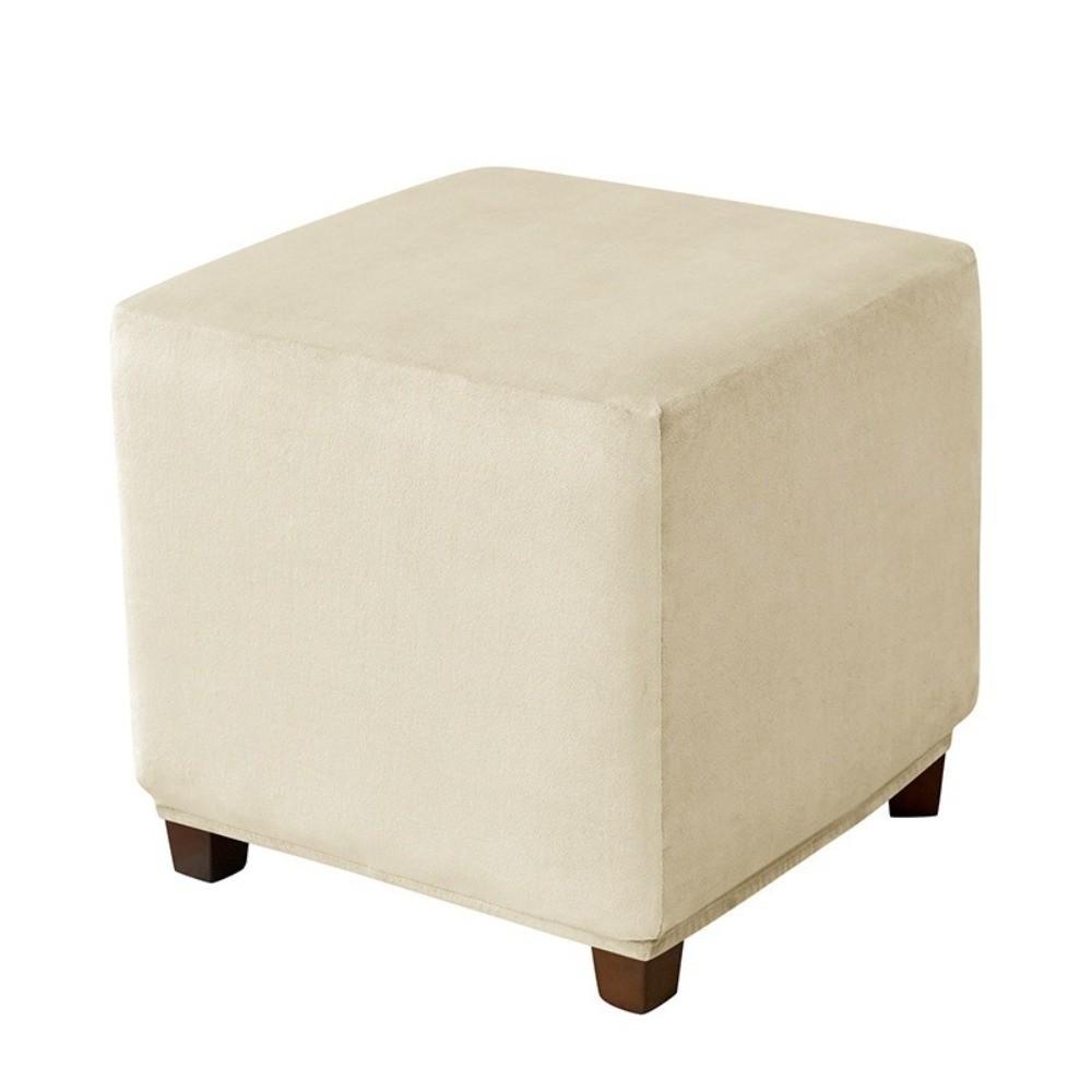 Durable Velvet Ottoman Cover Square Dustproof Pouf Stool Cover Solid Color Elastic Footrest Slipcovers